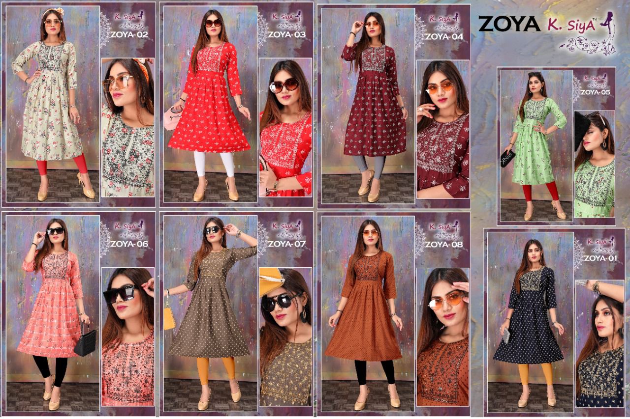 K Siya Zoya 01 Latest Regular Wear Rayon Printed Kurti Collection